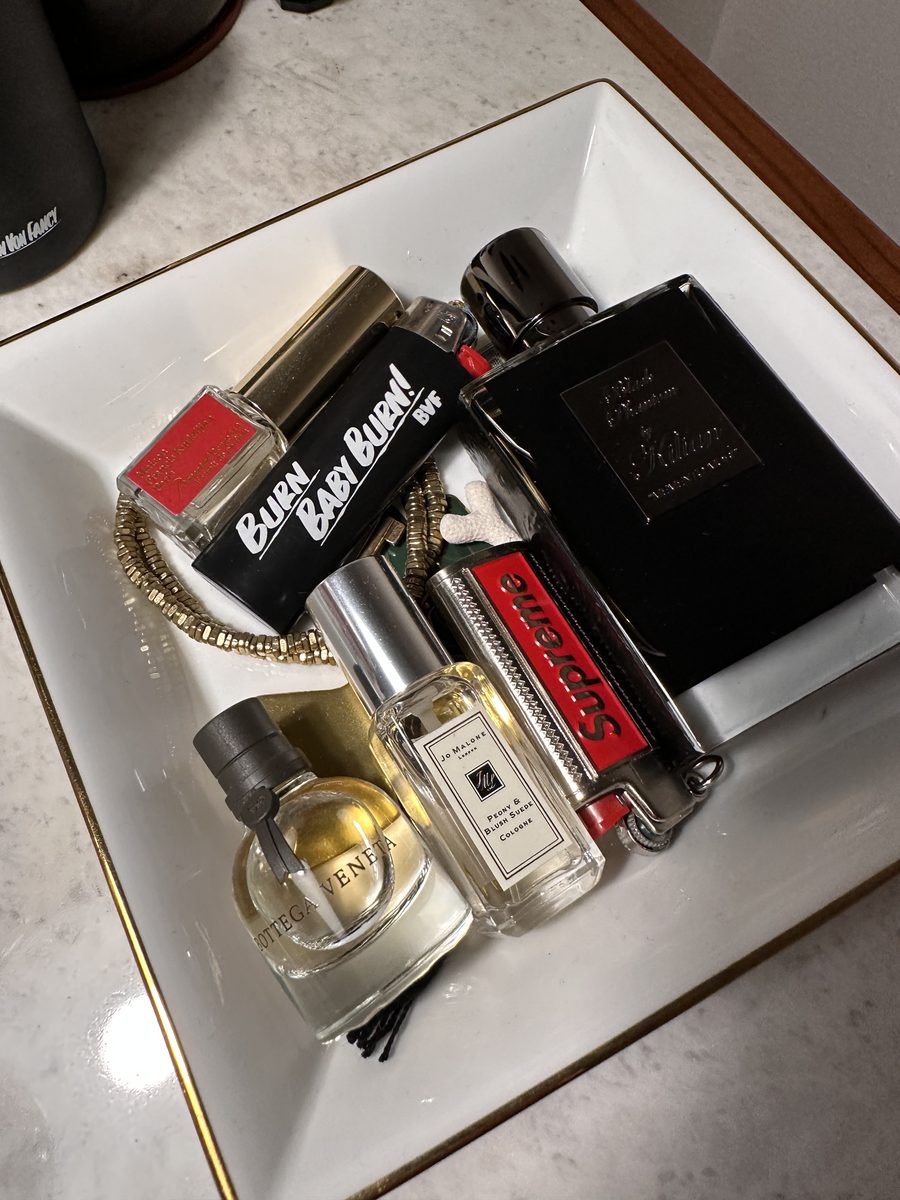 Vanity tray with curated perfume collection